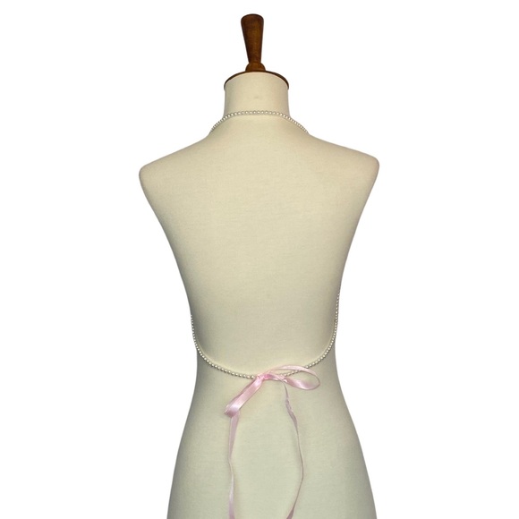 Stunning White Pearl Cage Bra Harness with Ribbon - Picture 12 of 16